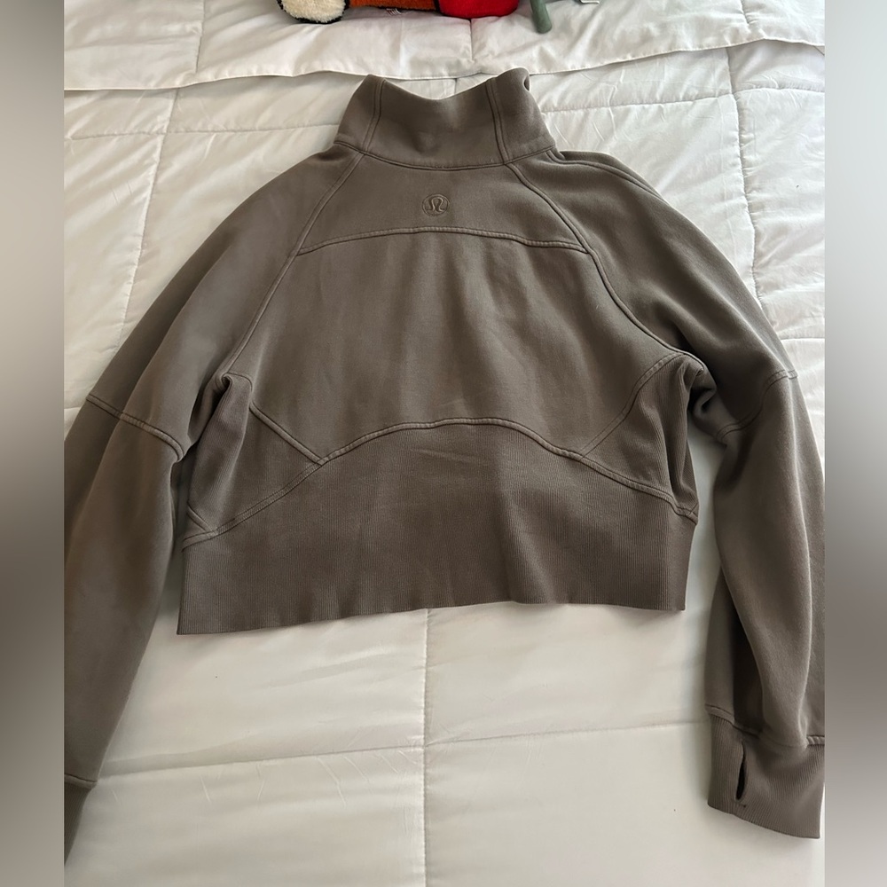 lululemon athletica cropped half-zip sweatshirt in taupe - Picture 5 of 6